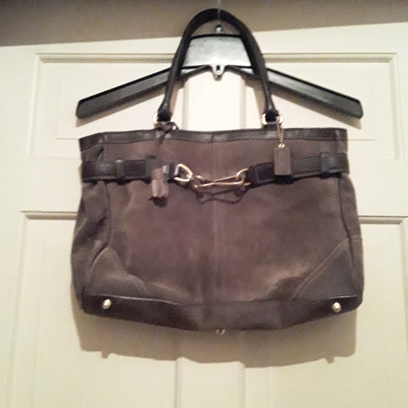 Coach Vintage Toupe Brown Suede leather large Handbag